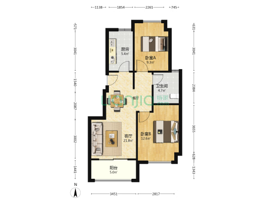 龙信御澜天樾 2室1厅1卫 75平方
