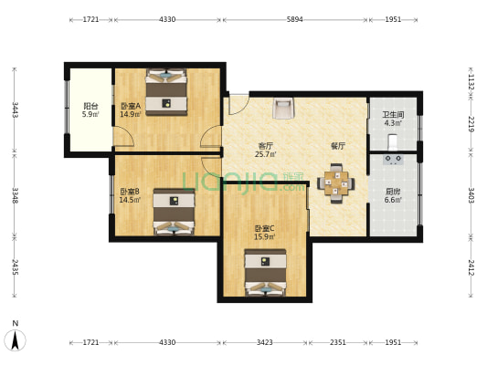 车站路 3室1厅1卫 106平方