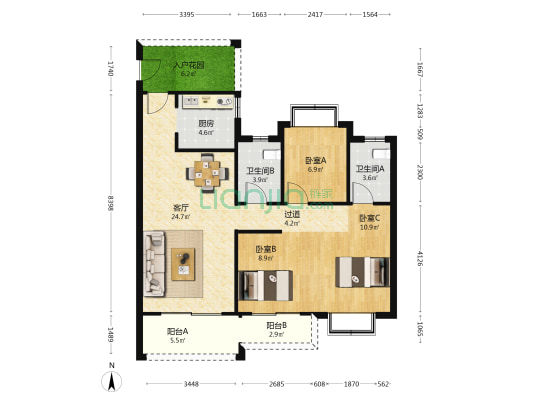 轻奢时代 3室1厅2卫 100平方
