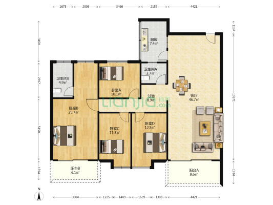 怡森苑 4室1厅2卫 167平方