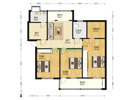 鼓楼地税局家属院 3室2厅1卫 130平方
