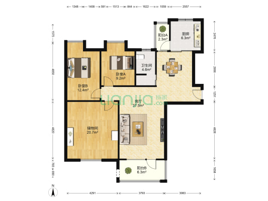 世茂天城二期 2室1厅1卫 132平方