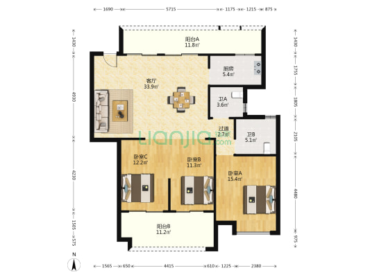 佳兆业·御峰花园 3室1厅2卫 141平方