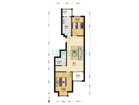 新天地美域十七区 2室1厅1卫 80平方