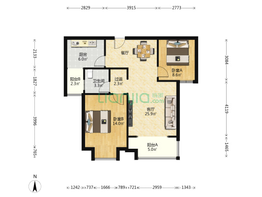 莲花国际A区 2室1厅1卫 85平方