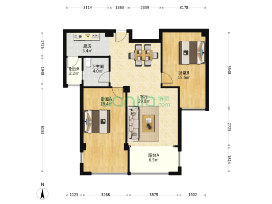 佳鑫花园 2室1厅1卫 92平方
