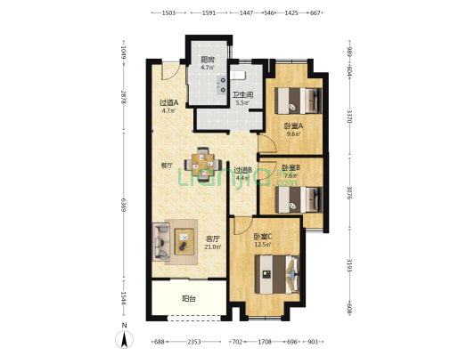 恺德熹园 3室1厅1卫 99平方