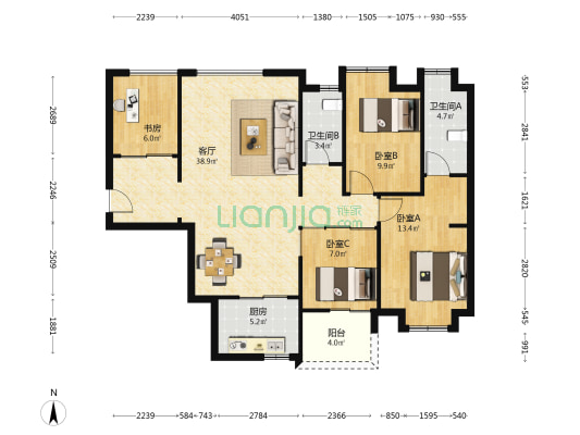 龙津华府 4室1厅2卫 115平方