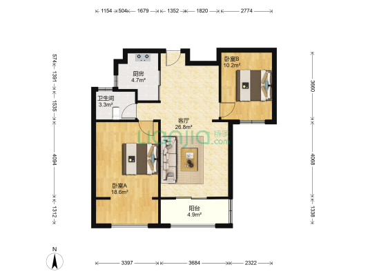 金湖湾 2室1厅1卫 89平方