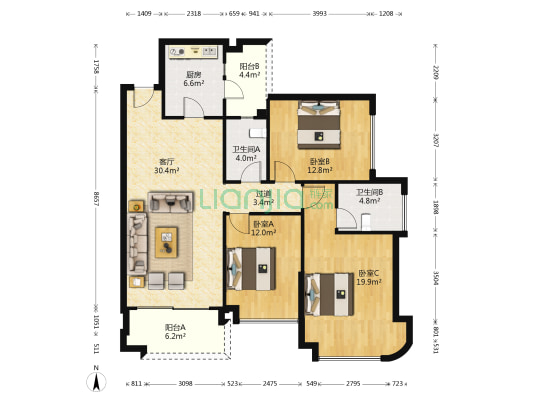雅居乐新城湾畔 3室1厅2卫 125平方