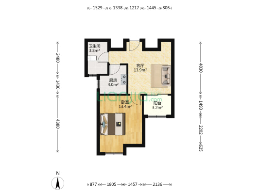 祥美苑 1室1厅1卫 57平方