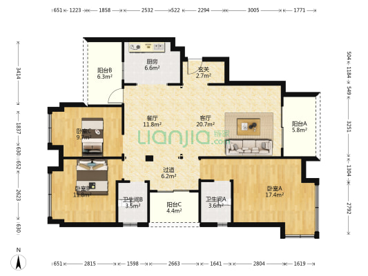 水木年华 3室2厅2卫 132平方