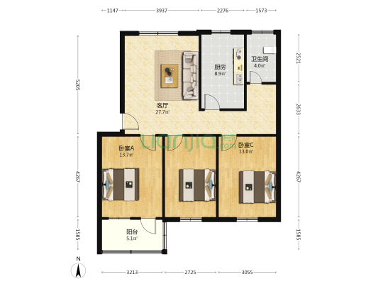第二中医院家属院 3室1厅1卫 101平方