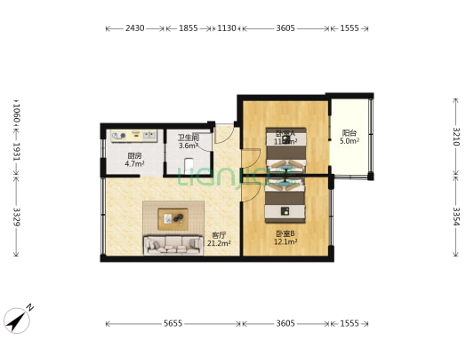 青山苑 2室1厅1卫 62平方