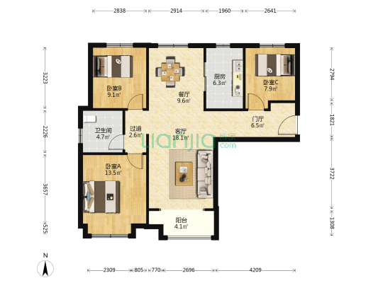 力高阳光海岸福海苑 3室2厅1卫 120平方