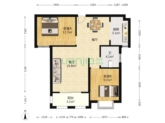 景园 2室1厅1卫 91平方