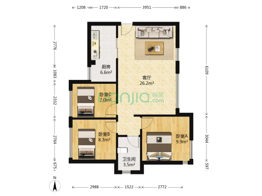 优派立方 3室1厅1卫 75平方