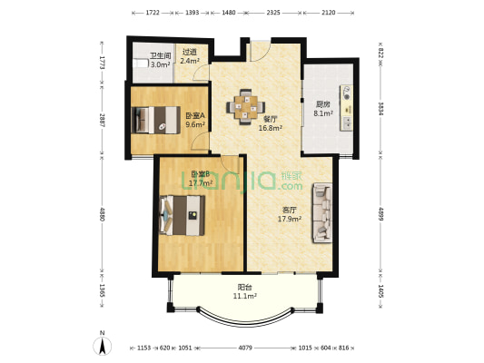 中南世纪城 2室2厅1卫 96平方