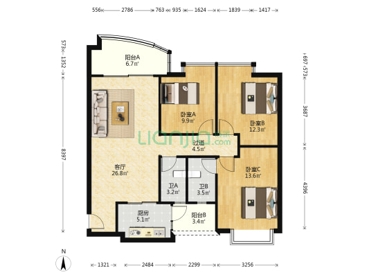 碧翠苑 3室1厅2卫 105平方