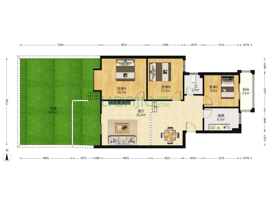 汇丰苑 3室1厅1卫 100平方