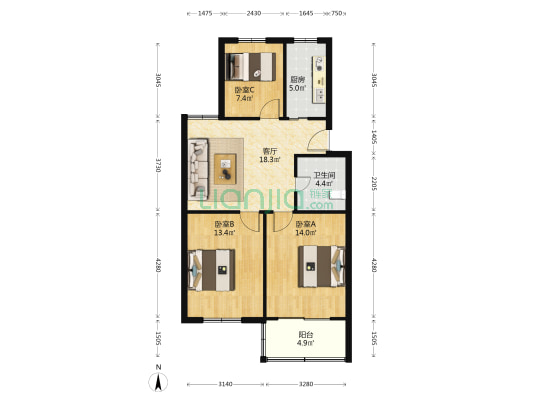 浦江花园北区 3室1厅1卫 84平方