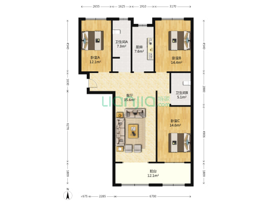 金龙大厦 3室1厅2卫 149平方