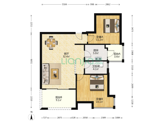 广厦城森林峰 2室1厅1卫 95平方