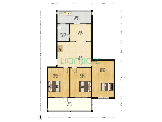 建东里剧团楼 3室2厅1卫 129平方