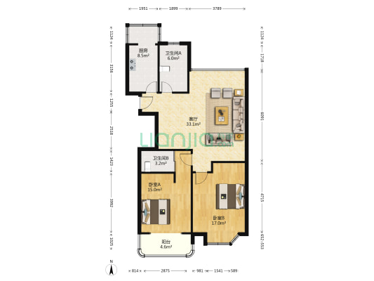 久久公寓 2室1厅2卫 106平方
