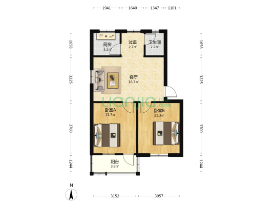 广西一建亭洪生活区 2室1厅1卫 58平方