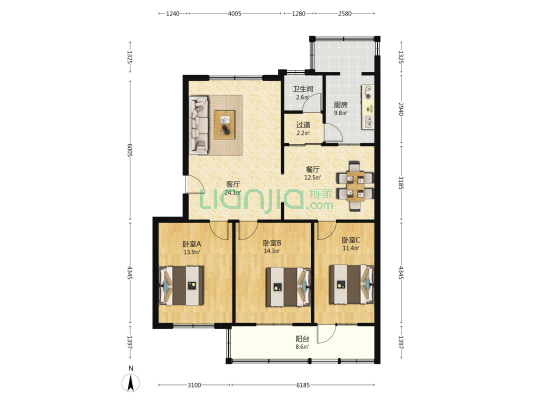 省地税局宿舍 3室2厅1卫 111平方