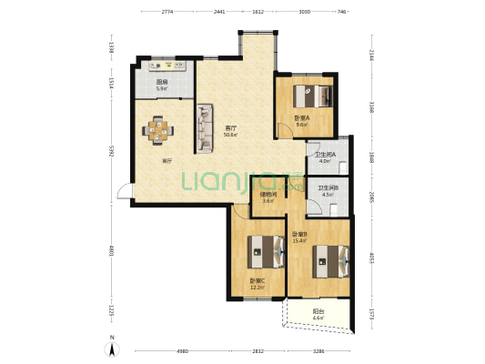 现代城南苑 3室1厅2卫 137平方
