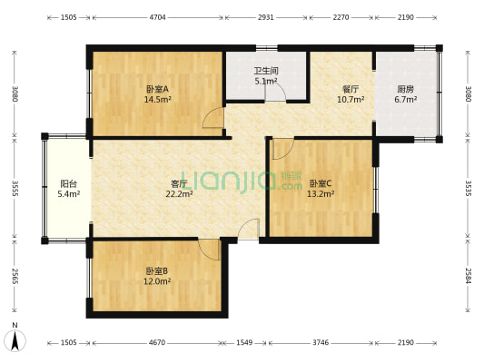 朝凤二小区2号大院 3室2厅1卫 114平方