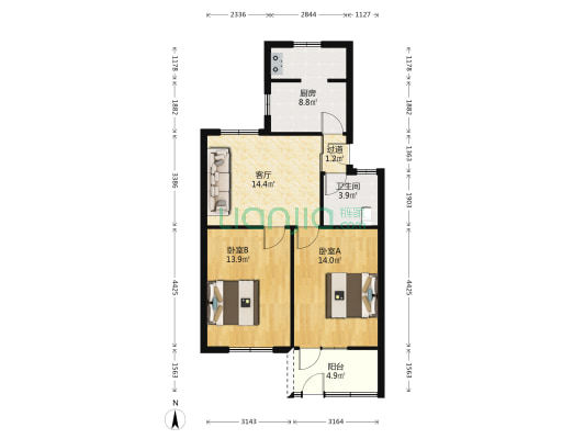 国风东风小区 2室1厅1卫 67平方