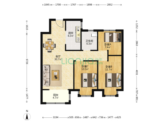 将军·望岳名郡 3室1厅1卫 105平方