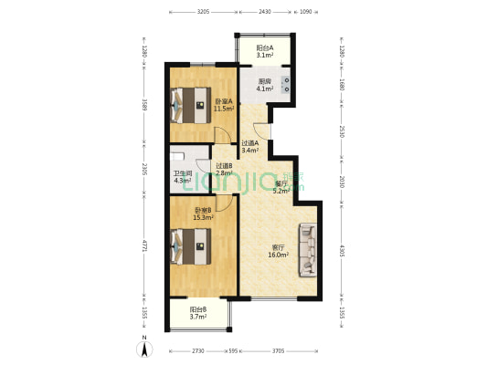 陶然居 2室2厅1卫 95平方