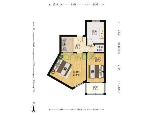 沣惠小区(沣惠南路） 2室1厅1卫 55平方