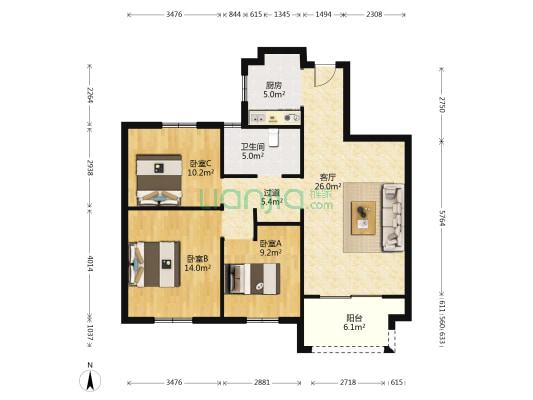 中义凯莱花苑 3室1厅1卫 111平方