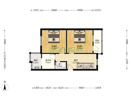 湖光路 2室1厅1卫 55平方