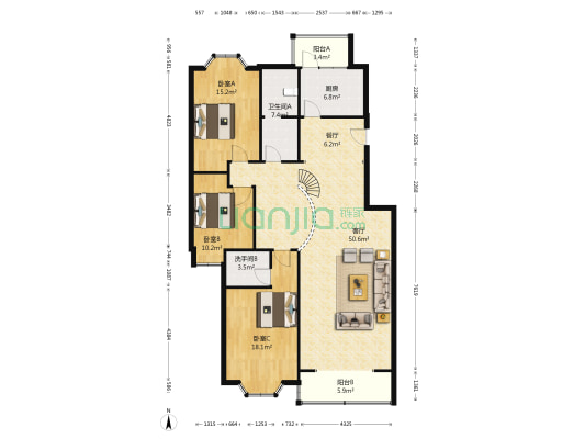 齐鲁骏园 3室2厅2卫 152平方