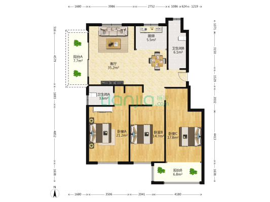 博文阳光城 3室1厅2卫 136平方