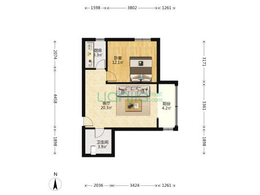 70年产权可操作 精装，看房方便税费少-户型图