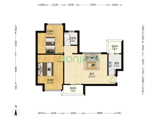 中央公園1號 2室1厅1卫 133平方