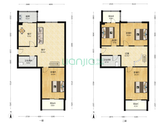 福康花园 4室2厅2卫 168平方