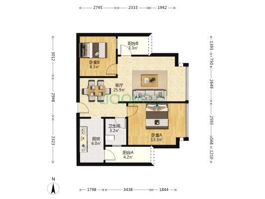 极鼎城市丽都 2室1厅1卫 76平方