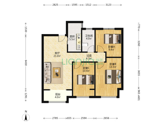 旭辉有园 3室1厅1卫 89平方