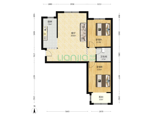 精装修没住过人，南北通透，诚意出售-户型图