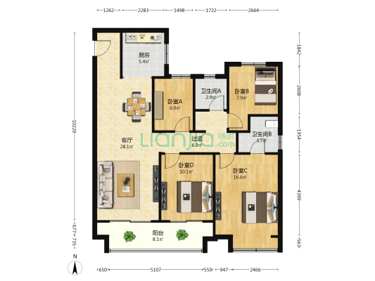 正黄未来天辰苑 4室1厅2卫 118平方