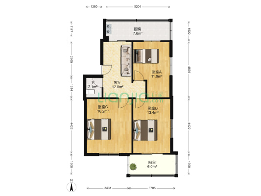 机电宿舍 3室1厅1卫 94平方