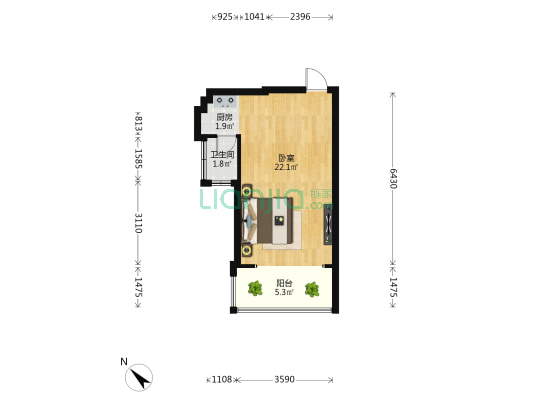 粤泰·福嘉花园 1室0厅1卫 43平方